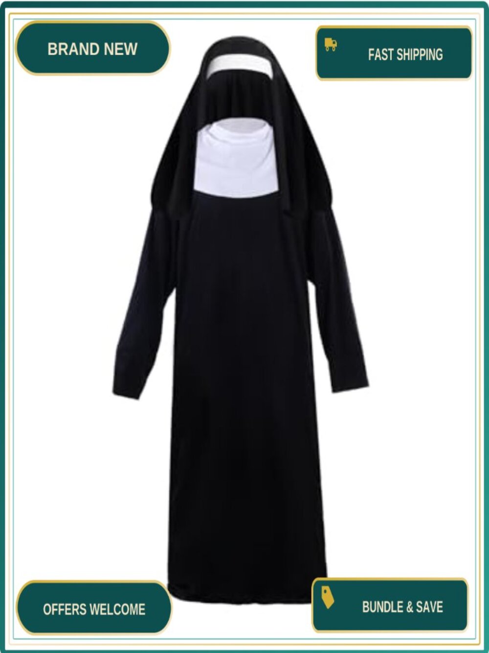 Nun Costume Set Dress Headpiece Halloween Cosplay Party
